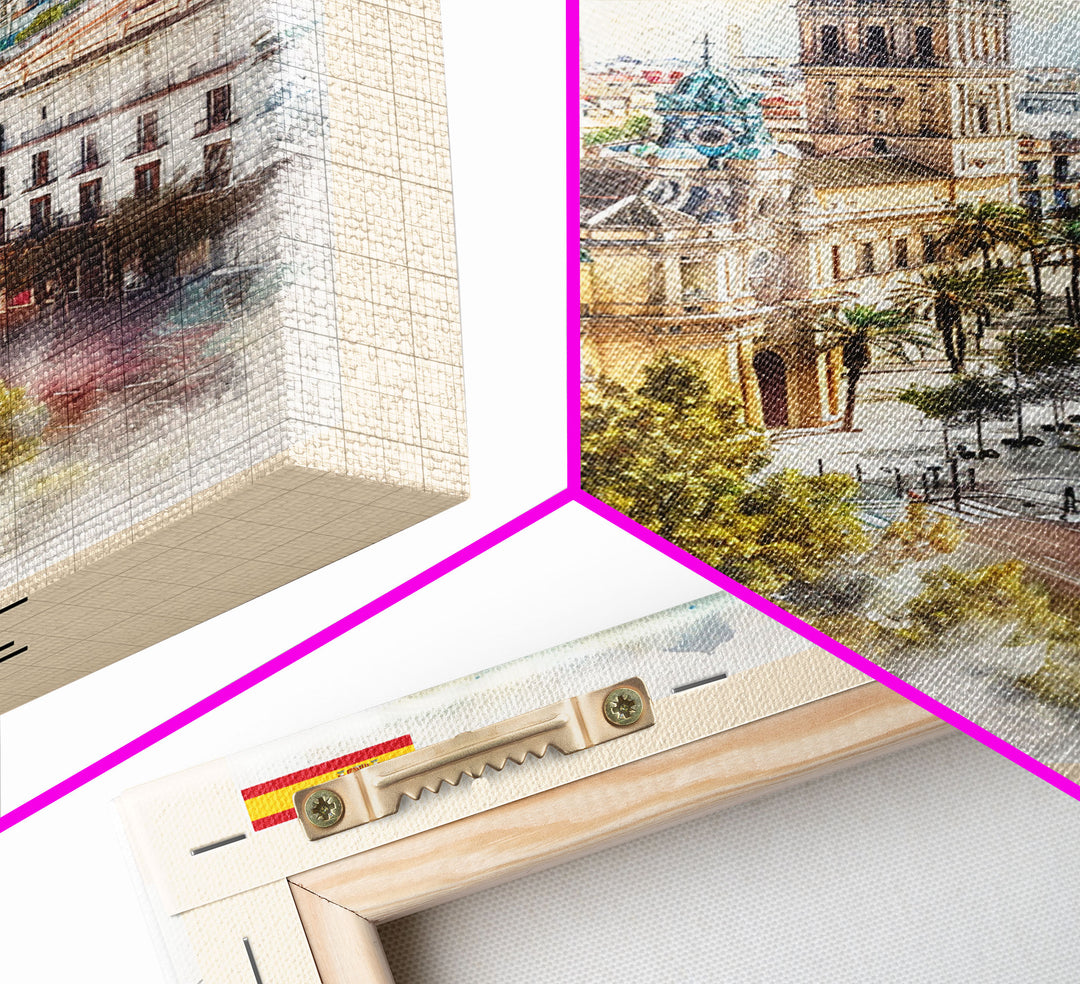 Seville Spain Travel Poster Framed Canvas Print, Watercolor Painting, Historic Wall Art, Home Decor, Spanish Architecture, Vibrant Decor