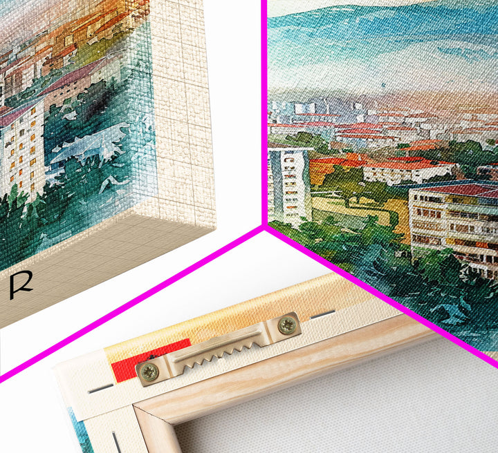 Shkoder Albania Travel Poster Framed Canvas Print, Watercolor Painting, Scenic Wall Art, Home Decor, Albanian Landscape, Classic Art