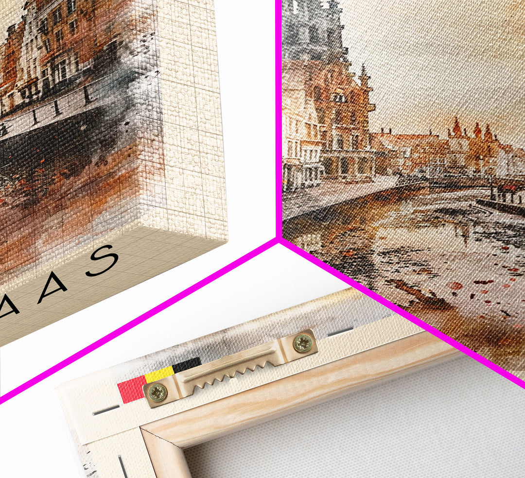 Sint-Niklaas Belgium Travel Poster Framed Canvas Print, Watercolor Painting, Scenic Wall Art, Home Decor, Belgian Cityscape, Classic Decor