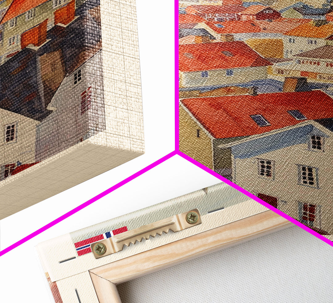 Skien Norway Travel Poster Framed Canvas Print, Watercolor Painting, Scenic Wall Art, Home Decor, Norwegian Landscape, Vibrant Art