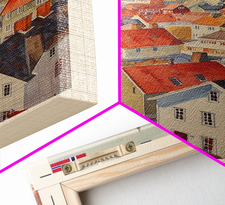 Skien Norway Travel Poster Framed Canvas Print, Watercolor Painting, Scenic Wall Art, Home Decor, Norwegian Landscape, Vibrant Art