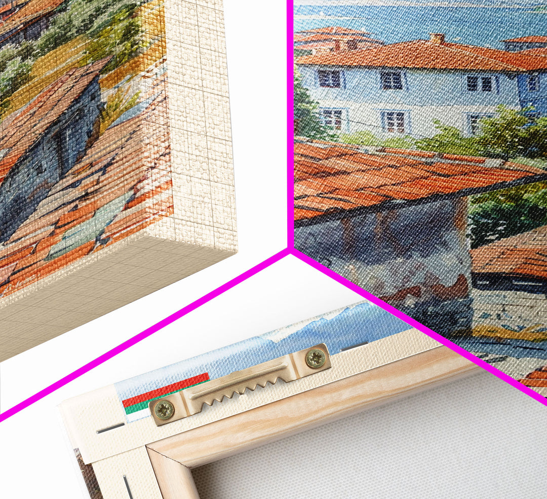 Sliven Bulgaria Travel Poster Framed Canvas Print, Watercolor Painting, Scenic Wall Art, Home Decor, Bulgarian Landscape, Artistic Decor