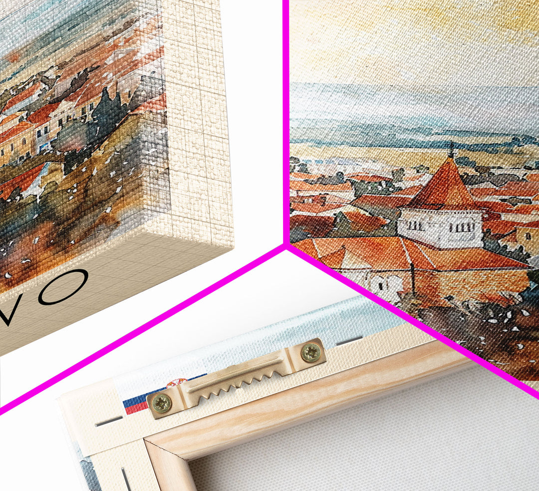 Smederevo Serbia Travel Poster Framed Canvas Print, Watercolor Painting, Scenic Wall Art, Home Decor, Serbian Cityscape, Modern Art