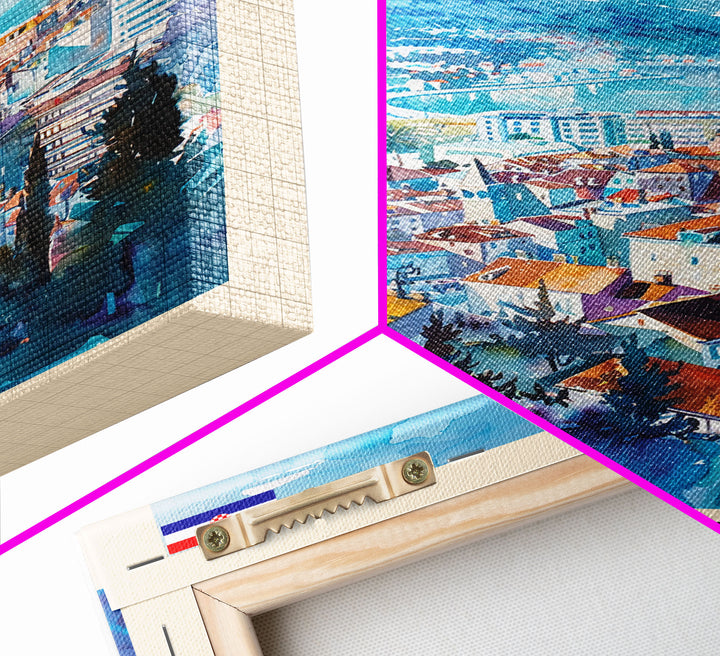 Split Croatia Travel Poster Framed Canvas Print, Watercolor Painting, Coastal Wall Art, Home Decor, Croatian Seaside, Modern Decor