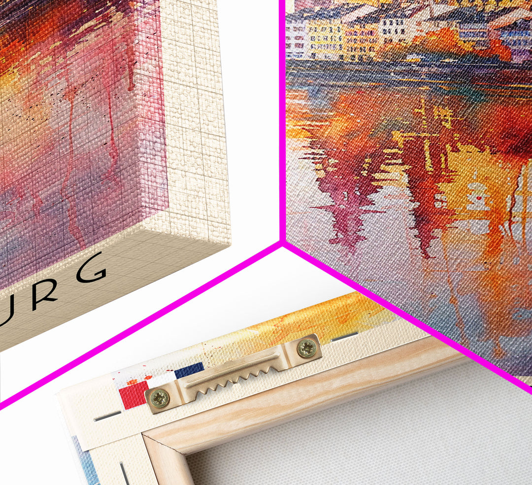 Strasbourg France Travel Poster Framed Canvas Print, Watercolor Painting, Historic Wall Art, Home Decor, French Architecture, Chic Decor