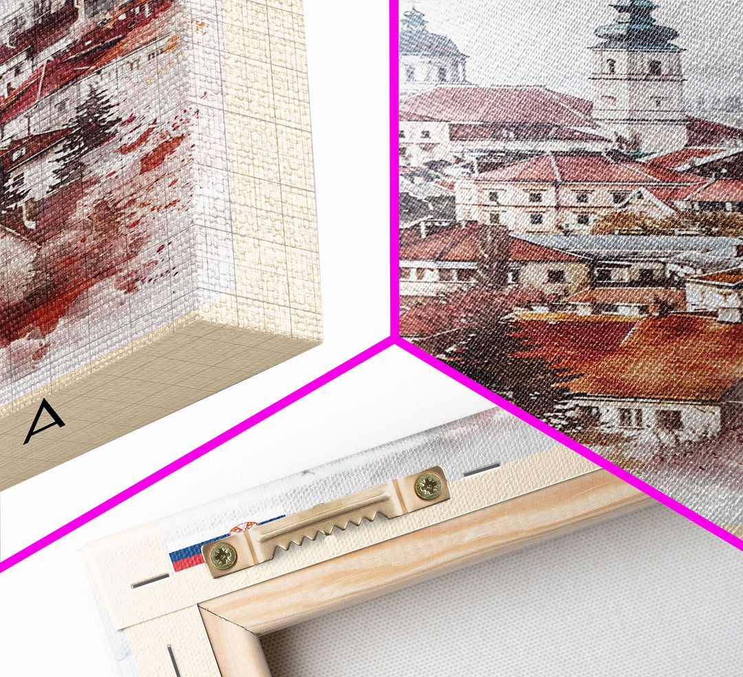 Subotica Serbia Travel Poster Framed Canvas Print, Watercolor Painting, Scenic Wall Art, Home Decor, Serbian Landscape, Vibrant Decor