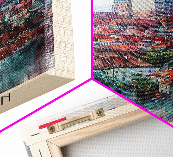 Szczecin Poland Travel Poster Framed Canvas Print, Watercolor Painting, Urban Wall Art, Home Decor, Polish Cityscape, Modern Decor