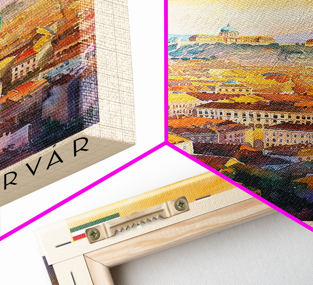 Szkesfehrvar Hungary Travel Poster Framed Canvas Print, Watercolor Painting, Scenic Wall Art, Home Decor, Hungarian Architecture, Artistic Decor