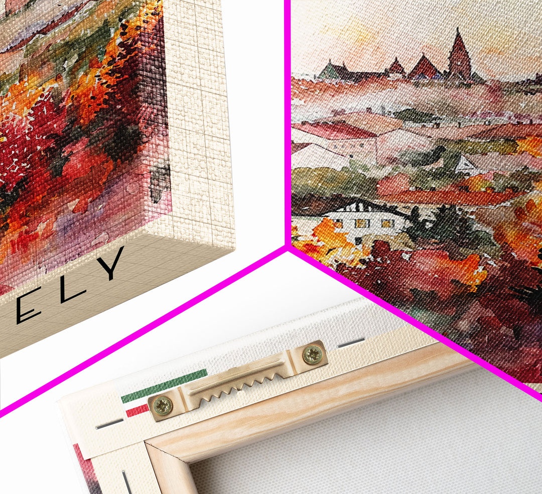 Szombathely Hungary Travel Poster Framed Canvas Print, Watercolor Painting, Scenic Wall Art, Home Decor, Hungarian Cityscape, Classic Art