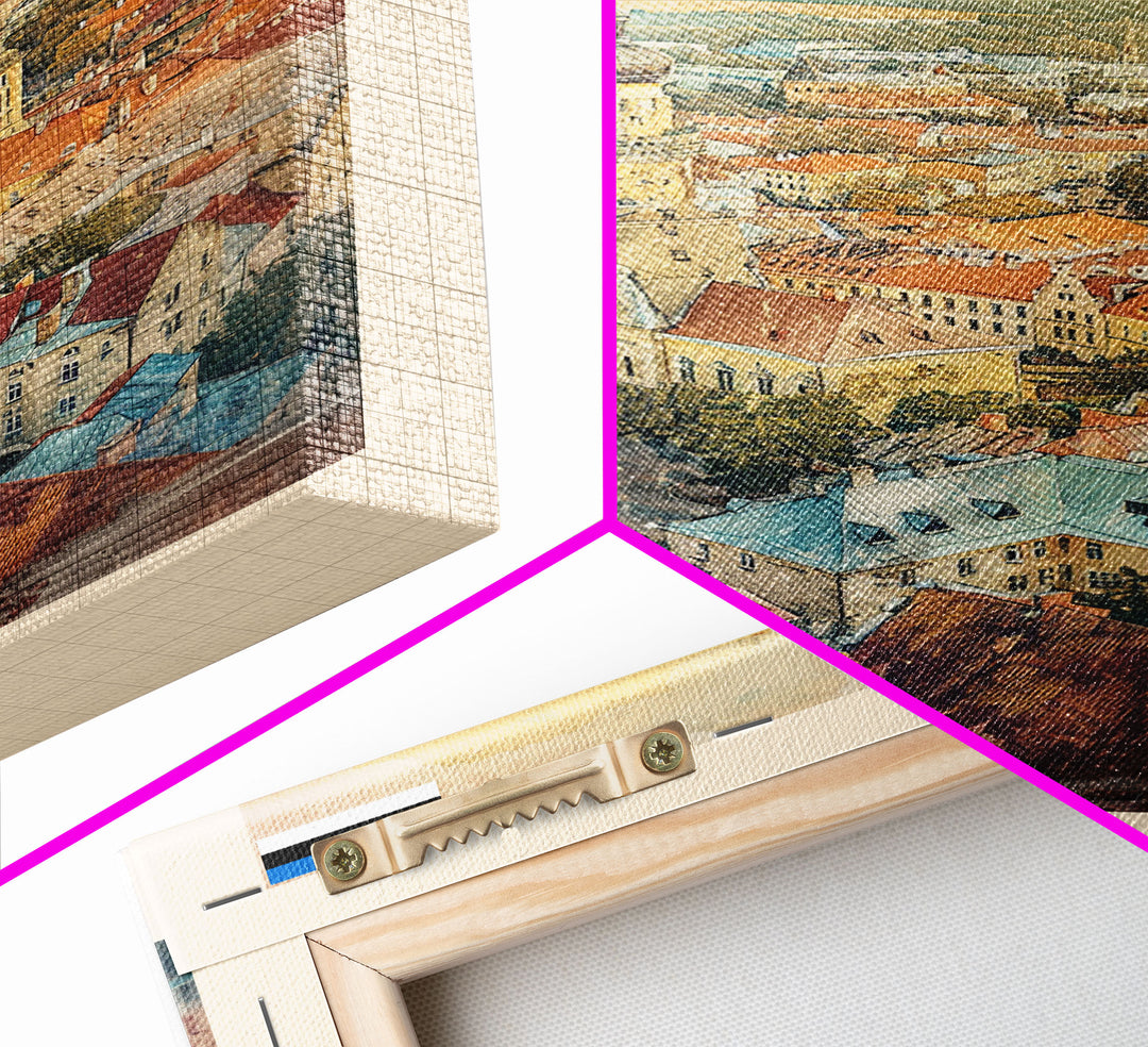 Tartu Estonia Travel Poster Framed Canvas Print, Watercolor Painting, Scenic Wall Art, Home Decor, Estonian Cityscape, Modern Decor