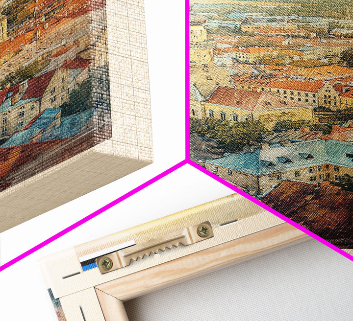 Tartu Estonia Travel Poster Framed Canvas Print, Watercolor Painting, Scenic Wall Art, Home Decor, Estonian Cityscape, Modern Decor