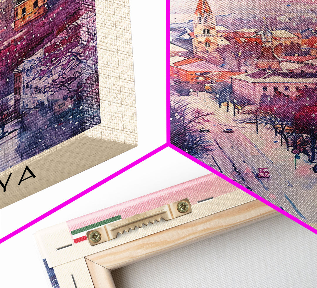 Tatabanya Hungary Travel Poster Framed Canvas Print, Watercolor Painting, Scenic Wall Art, Home Decor, Hungarian Landscape, Vibrant Art