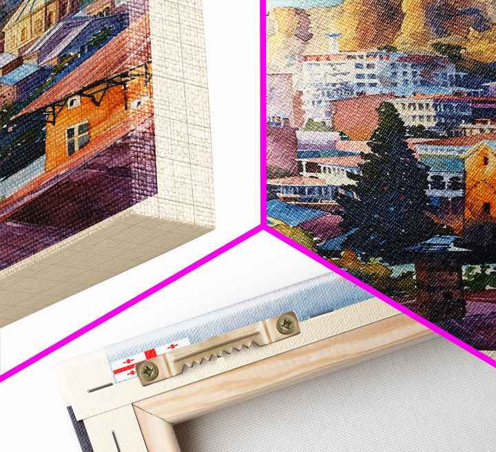 Tbilisi Georgia Travel Poster Framed Canvas Print, Watercolor Painting, Urban Wall Art, Home Decor, Georgian Cityscape, Artistic Decor