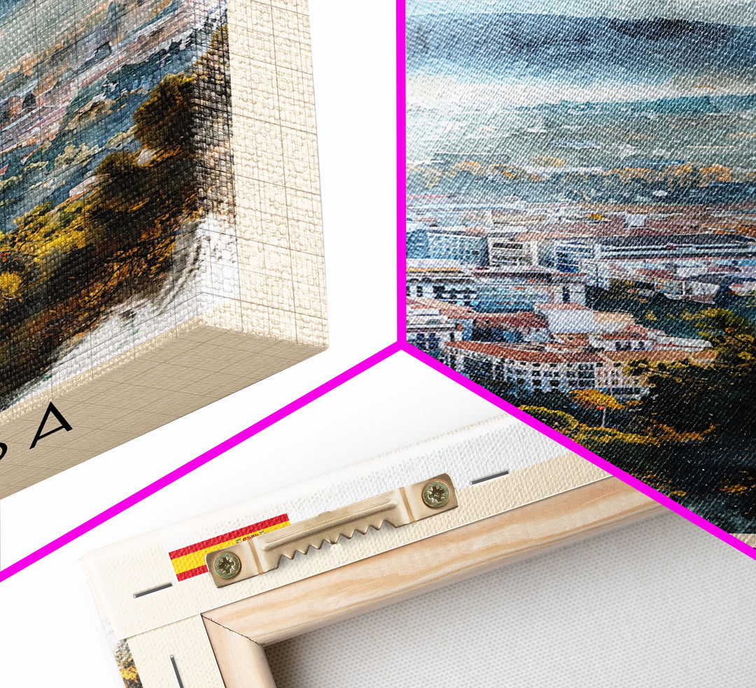 Terrassa Spain Travel Poster Framed Canvas Print, Watercolor Painting, Urban Wall Art, Home Decor, Spanish Cityscape, Modern Art