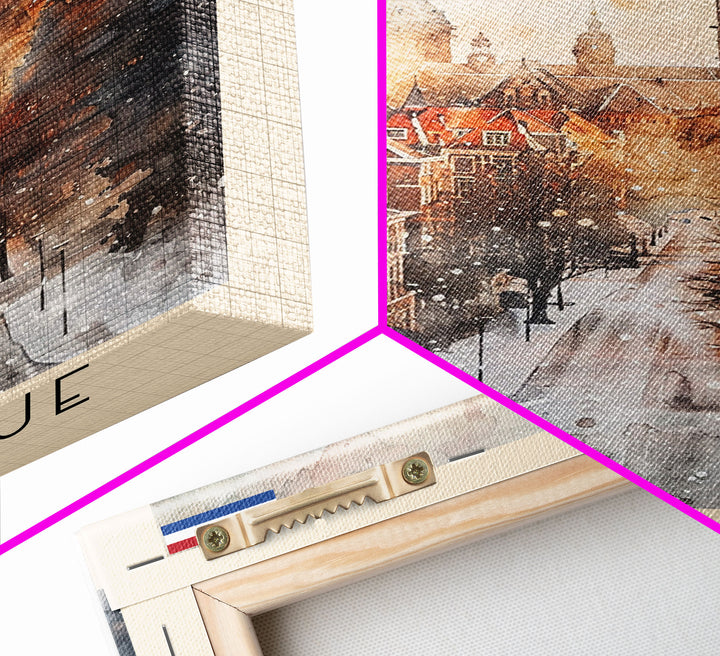 The Hague Netherlands Travel Poster Framed Canvas Print, Watercolor Painting, Scenic Wall Art, Home Decor, Dutch Cityscape, Artistic Art