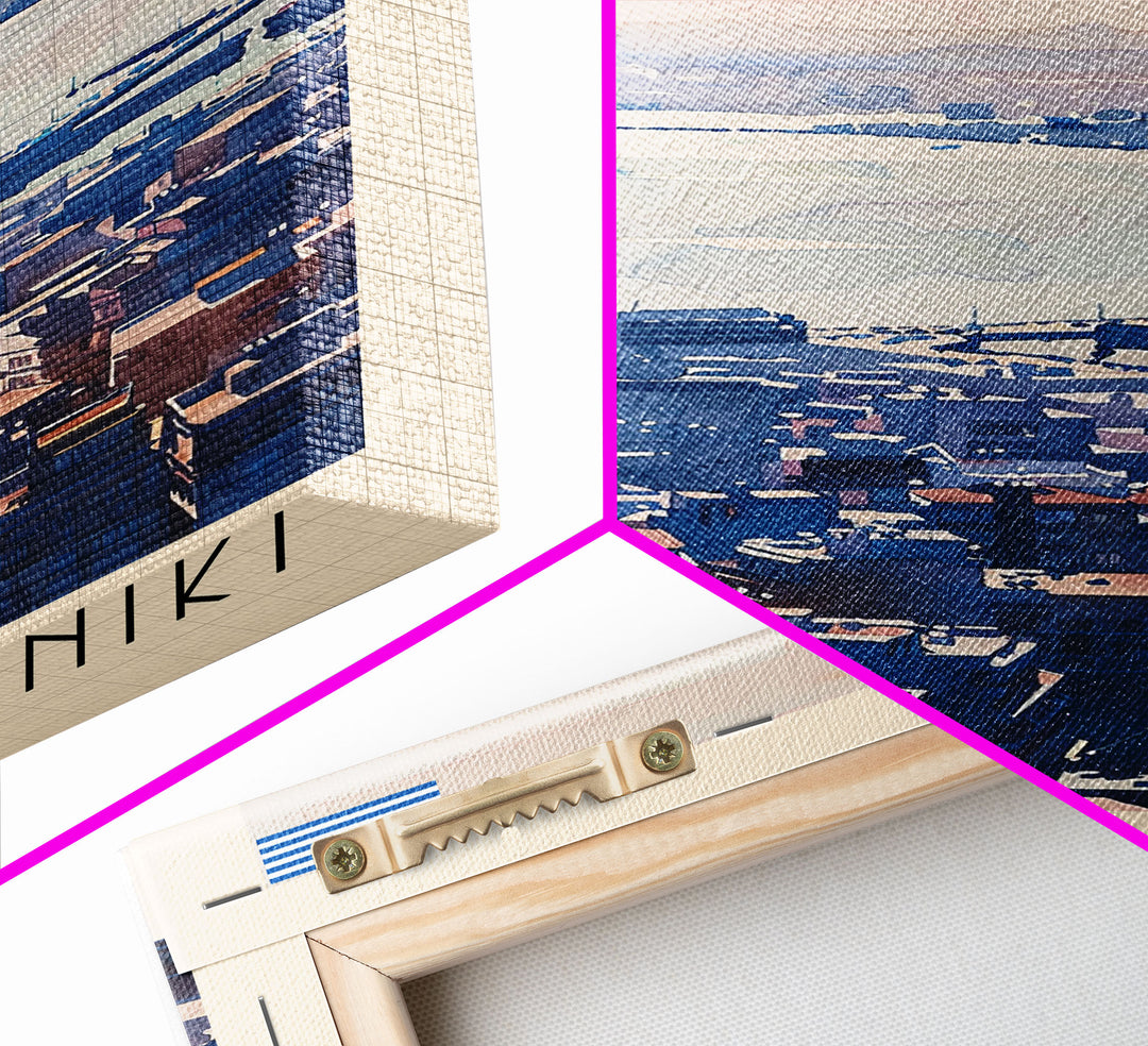 Thessaloniki Greece Travel Poster Framed Canvas Print, Watercolor Painting, Coastal Wall Art, Home Decor, Greek Seaside, Classic Decor