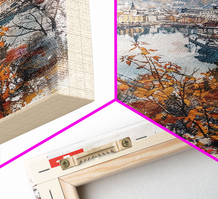 Thun Switzerland Travel Poster Framed Canvas Print, Watercolor Painting, Scenic Wall Art, Home Decor, Swiss Landscape, Alpine Art