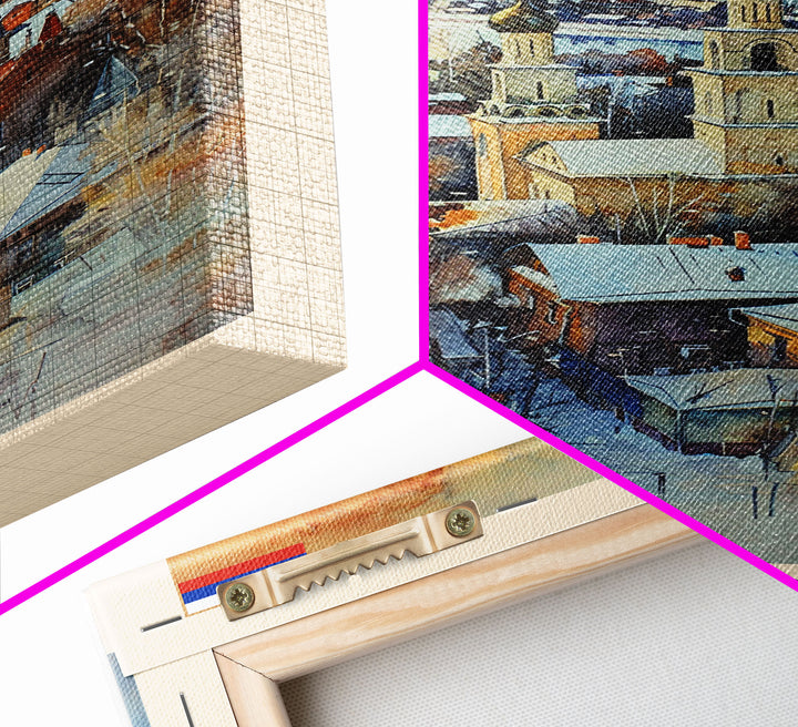 Tomsk Russia Travel Poster Framed Canvas Print, Watercolor Painting, Urban Wall Art, Home Decor, Russian Cityscape, Vintage Decor