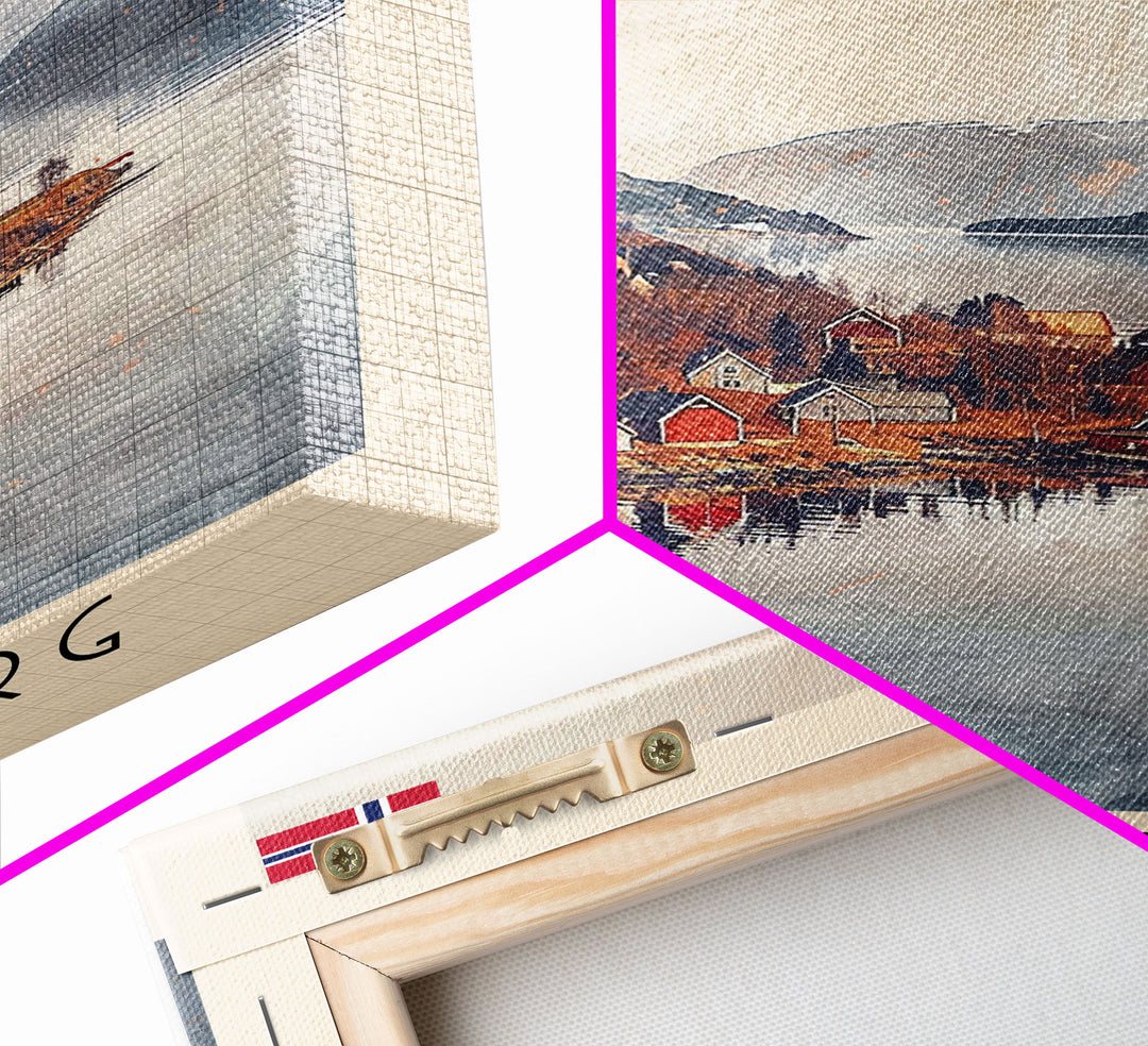 Tonsberg Norway Travel Poster Framed Canvas Print, Watercolor Painting, Coastal Wall Art, Home Decor, Norwegian Seaside, Coastal Charm