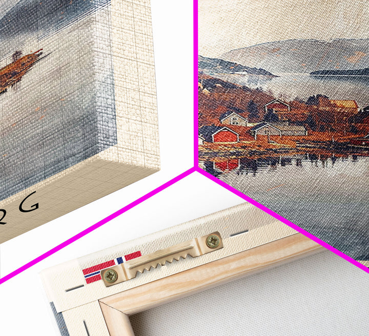 Tonsberg Norway Travel Poster Framed Canvas Print, Watercolor Painting, Coastal Wall Art, Home Decor, Norwegian Seaside, Coastal Charm