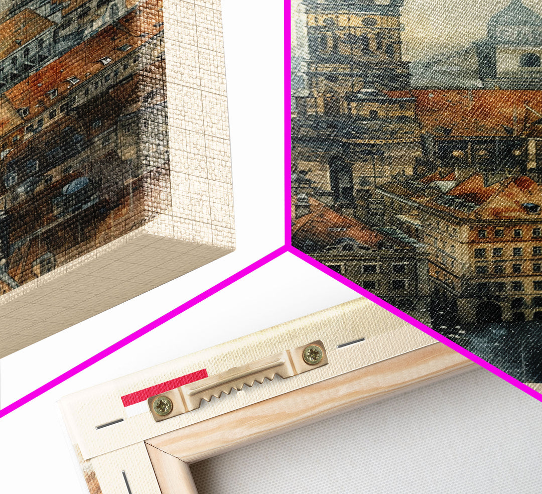 Torun Poland Travel Poster Framed Canvas Print, Watercolor Painting, Historic Wall Art, Home Decor, Polish Cityscape, Medieval Art