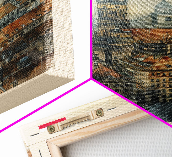 Torun Poland Travel Poster Framed Canvas Print, Watercolor Painting, Historic Wall Art, Home Decor, Polish Cityscape, Medieval Art