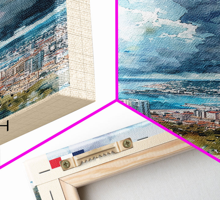 Toulon France Travel Poster Framed Canvas Print, Watercolor Painting, Coastal Wall Art, Home Decor, French Seaside, Nautical Decor