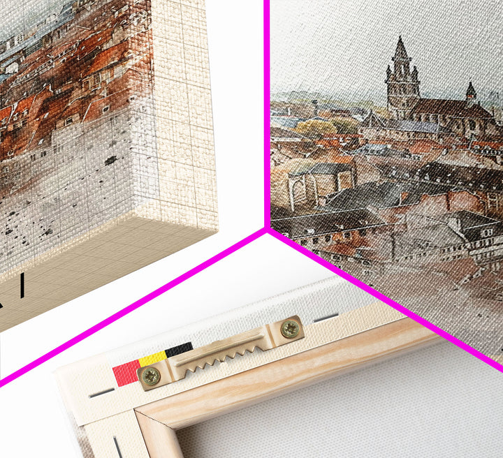 Tournai Belgium Travel Poster Framed Canvas Print, Watercolor Painting, Historic Wall Art, Home Decor, Belgian Cityscape, Heritage Art