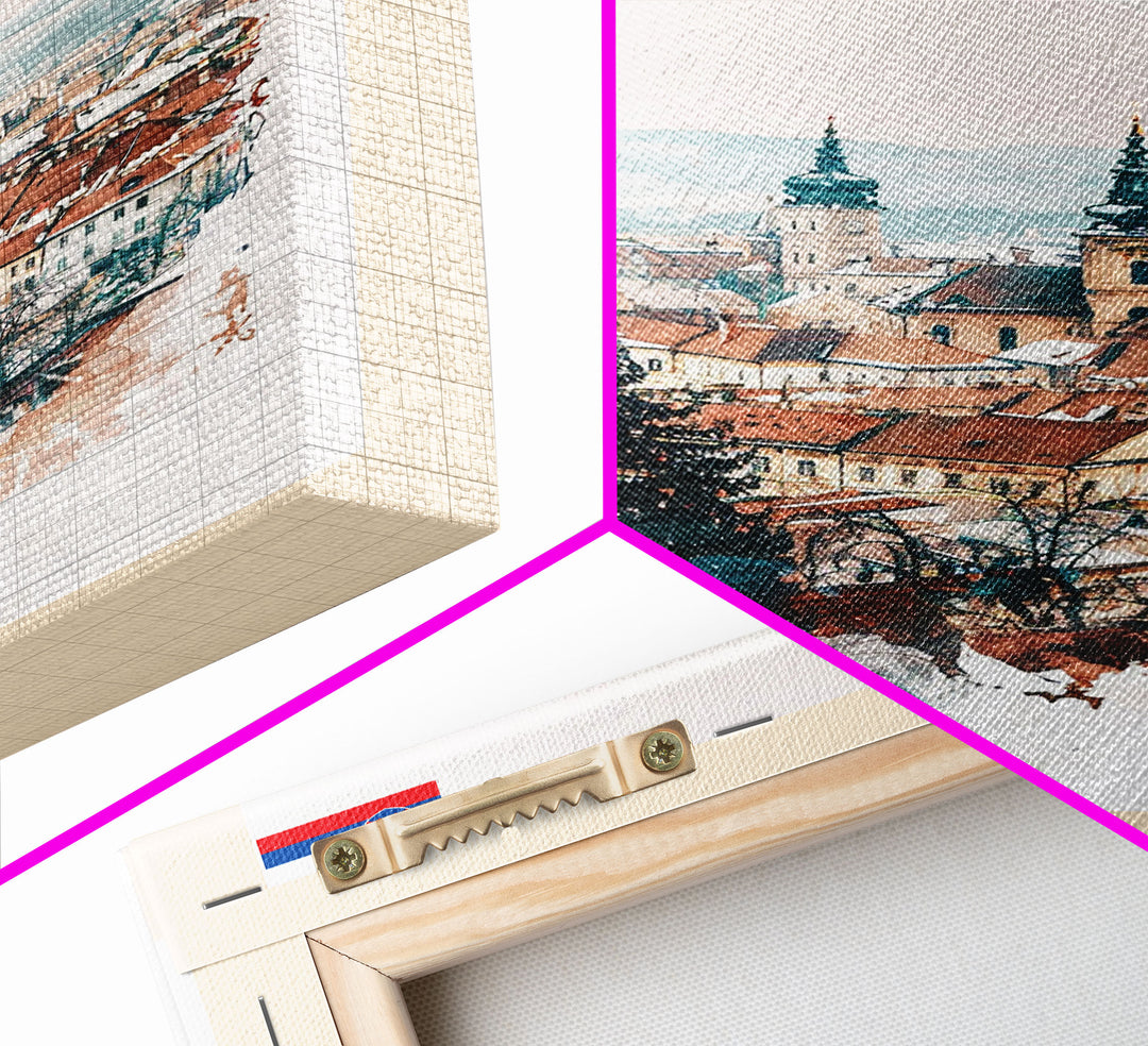 Trnava Slovakia Travel Poster Framed Canvas Print, Watercolor Painting, Scenic Wall Art, Home Decor, Slovakian Cityscape, Modern Decor