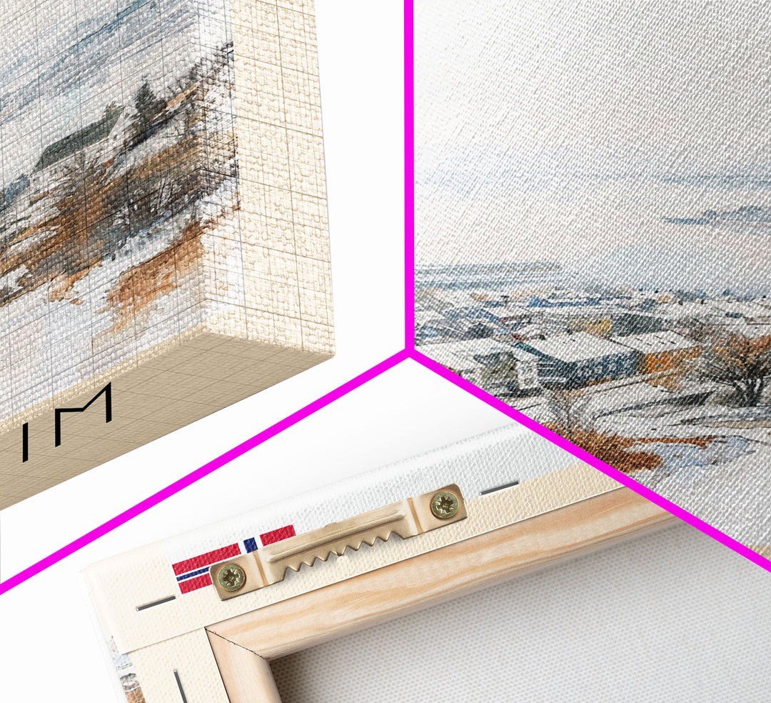 Trondheim Norway Travel Poster Framed Canvas Print, Watercolor Painting, Coastal Wall Art, Home Decor, Norwegian Seaside, Nordic Decor