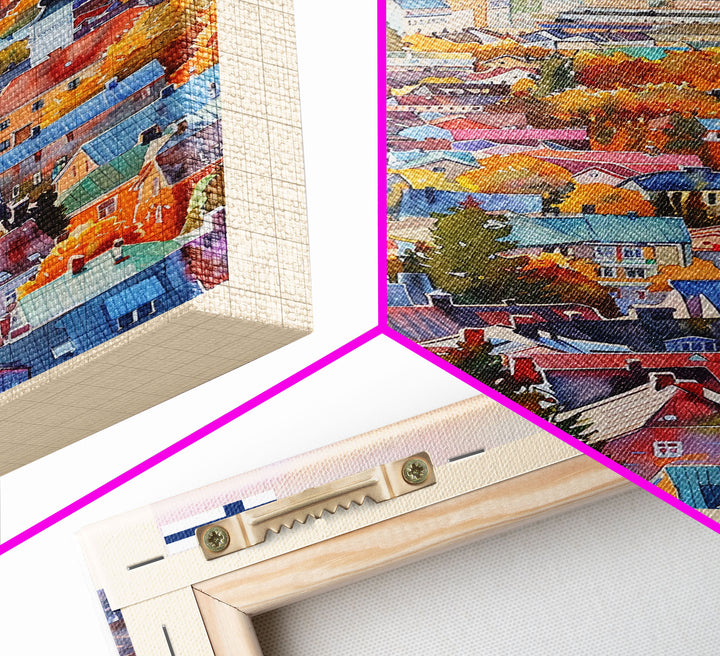 Turku Finland Travel Poster Framed Canvas Print, Watercolor Painting, Coastal Wall Art, Home Decor, Finnish Seaside, Contemporary Decor