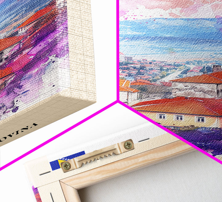 Tuzla Bosnia Travel Poster Framed Canvas Print, Watercolor Painting, Scenic Wall Art, Home Decor, Bosnian Landscape, Unique Art