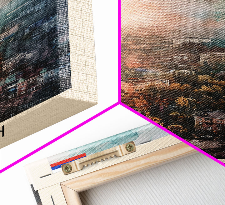 Tyumen Russia Travel Poster Framed Canvas Print, Watercolor Painting, Urban Wall Art, Home Decor, Russian Cityscape, Classic Art