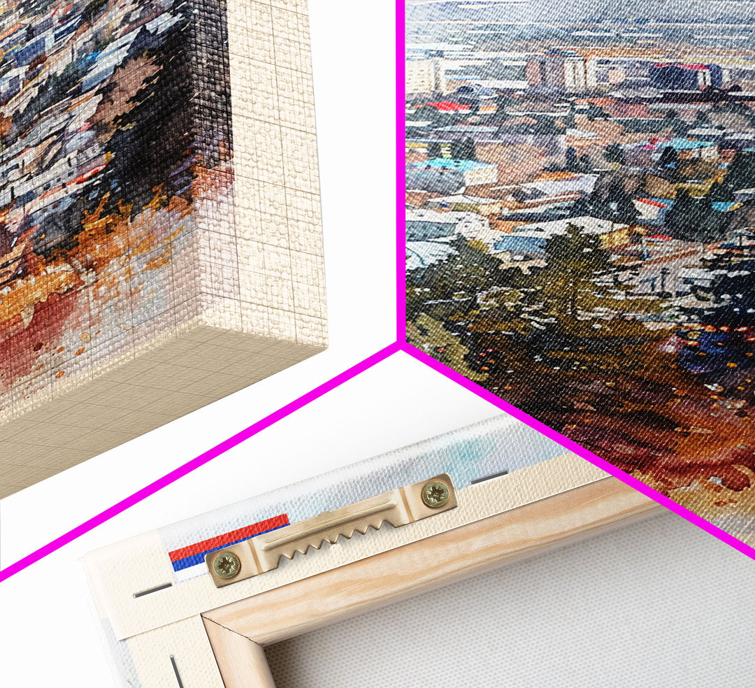 Ufa Russia Travel Poster Framed Canvas Print, Watercolor Painting, Scenic Wall Art, Home Decor, Russian Landscape, Vibrant Decor