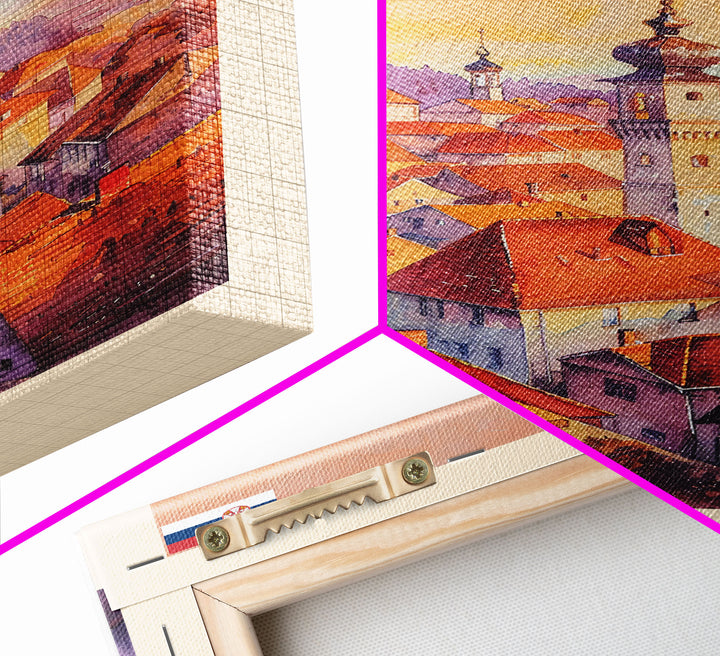 Uice Serbia Travel Poster Framed Canvas Print, Watercolor Painting, Scenic Wall Art, Home Decor, Serbian Landscape, Heritage Art