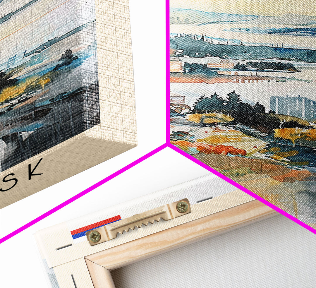 Ulyanovsk Russia Travel Poster Framed Canvas Print, Watercolor Painting, Urban Wall Art, Home Decor, Russian Cityscape, Modern Art