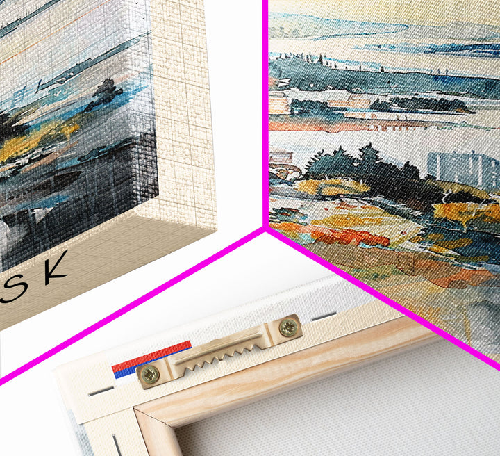 Ulyanovsk Russia Travel Poster Framed Canvas Print, Watercolor Painting, Urban Wall Art, Home Decor, Russian Cityscape, Modern Art