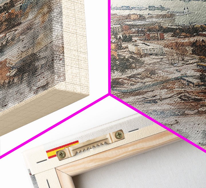 Ume Sweden Travel Poster Framed Canvas Print, Watercolor Painting, Scenic Wall Art, Home Decor, Swedish Landscape, Nordic Decor