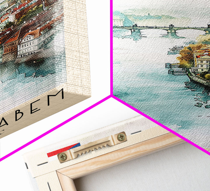 Usti Nad Labem Czech Travel Poster Framed Canvas Print, Watercolor Painting, Scenic Wall Art, Home Decor, Czech Landscape, Bohemian Art