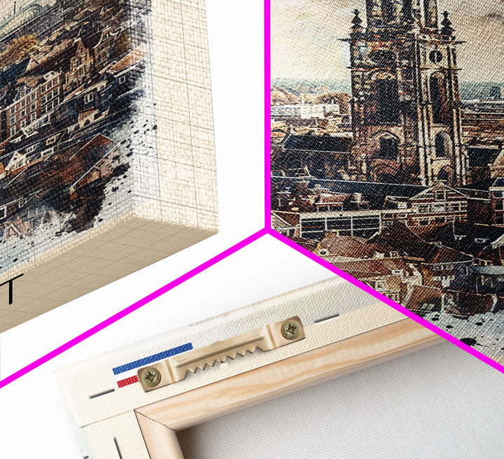 Utrecht Netherlands Travel Poster Framed Canvas Print, Watercolor Painting, Urban Wall Art, Home Decor, Dutch Cityscape, Trendy Art