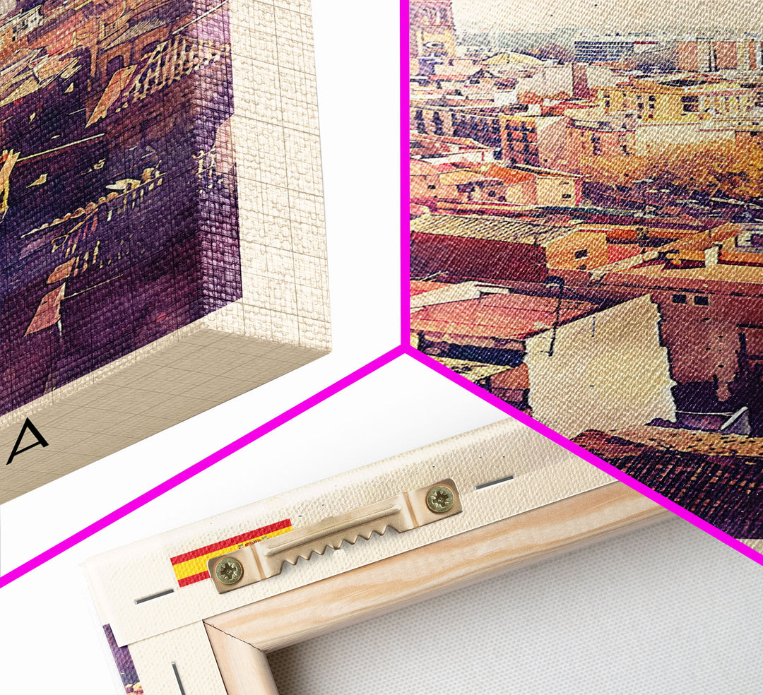 Valencia Spain Travel Poster Framed Canvas Print, Watercolor Painting, Coastal Wall Art, Home Decor, Spanish Seaside, Mediterranean Decor