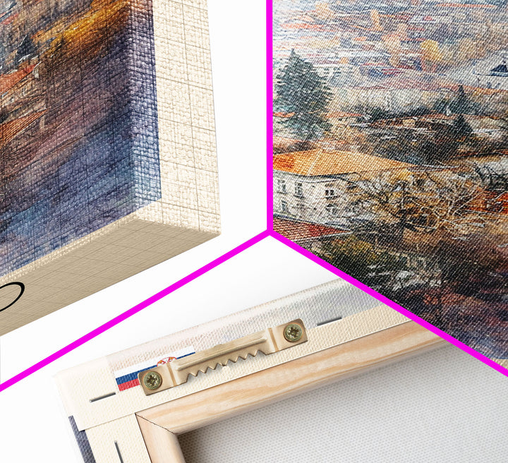 Valjevo Serbia Travel Poster Framed Canvas Print, Watercolor Painting, Scenic Wall Art, Home Decor, Serbian Landscape, Unique Art