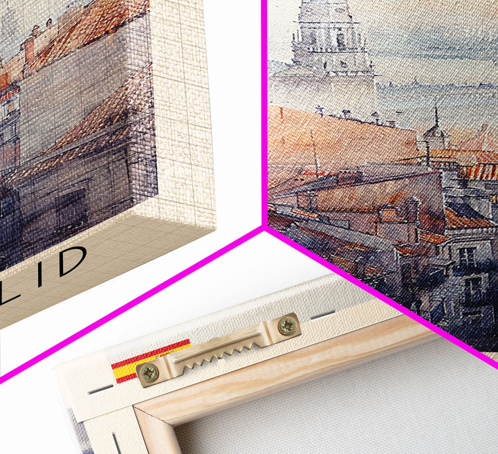 Valladolid Spain Travel Poster Framed Canvas Print, Watercolor Painting, Scenic Wall Art, Home Decor, Spanish Cityscape, Heritage Decor