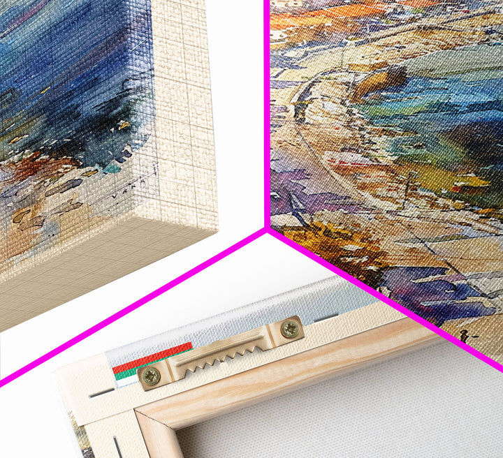 Varna Bulgaria Travel Poster Framed Canvas Print, Watercolor Painting, Coastal Wall Art, Home Decor, Bulgarian Seaside, Nautical Art