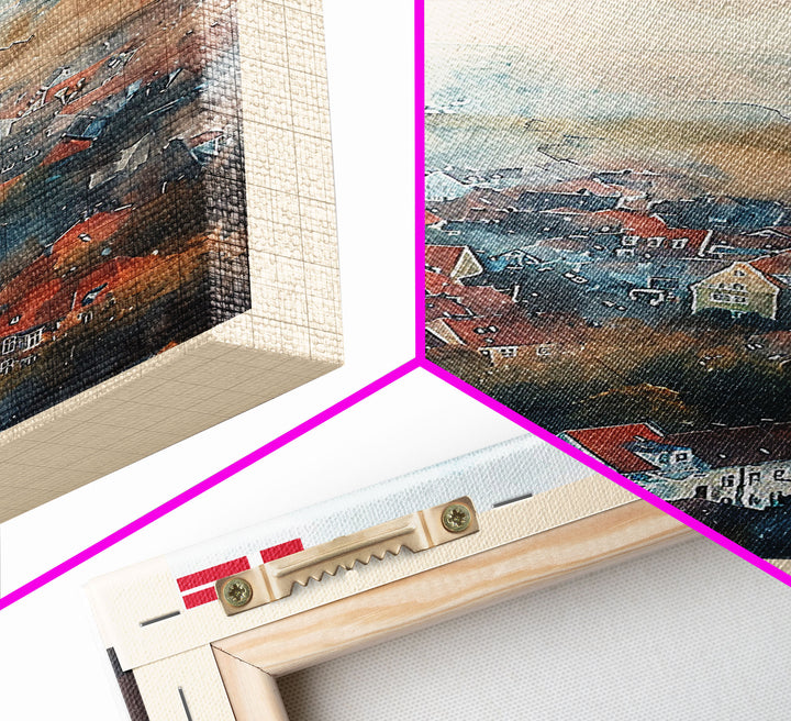 Vejle Denmark Travel Poster Framed Canvas Print, Watercolor Painting, Scenic Wall Art, Home Decor, Danish Landscape, Nordic Decor