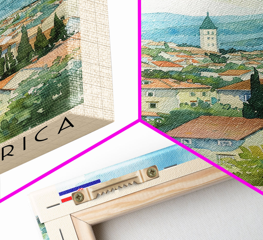 Velika Gorica Croatia Travel Poster Framed Canvas Print, Watercolor Painting, Urban Wall Art, Home Decor, Croatian Cityscape, Vibrant Art