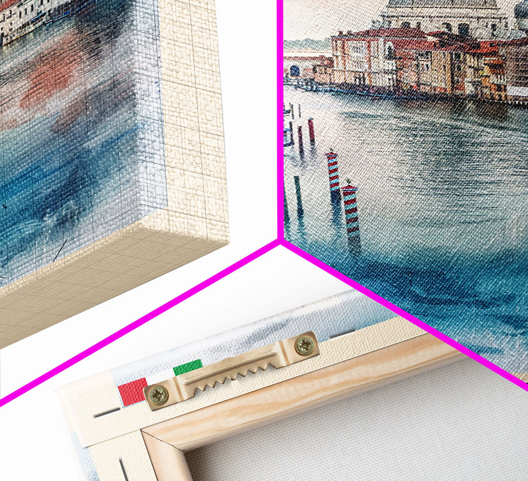 Venice Italy Travel Poster Framed Canvas Print, Watercolor Painting, Scenic Wall Art, Home Decor, Italian Canals, Romantic Decor