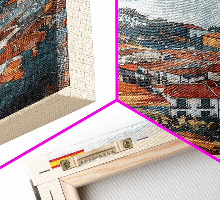 Vigo Spain Travel Poster Framed Canvas Print, Watercolor Painting, Coastal Wall Art, Home Decor, Spanish Seaside, Mediterranean Art