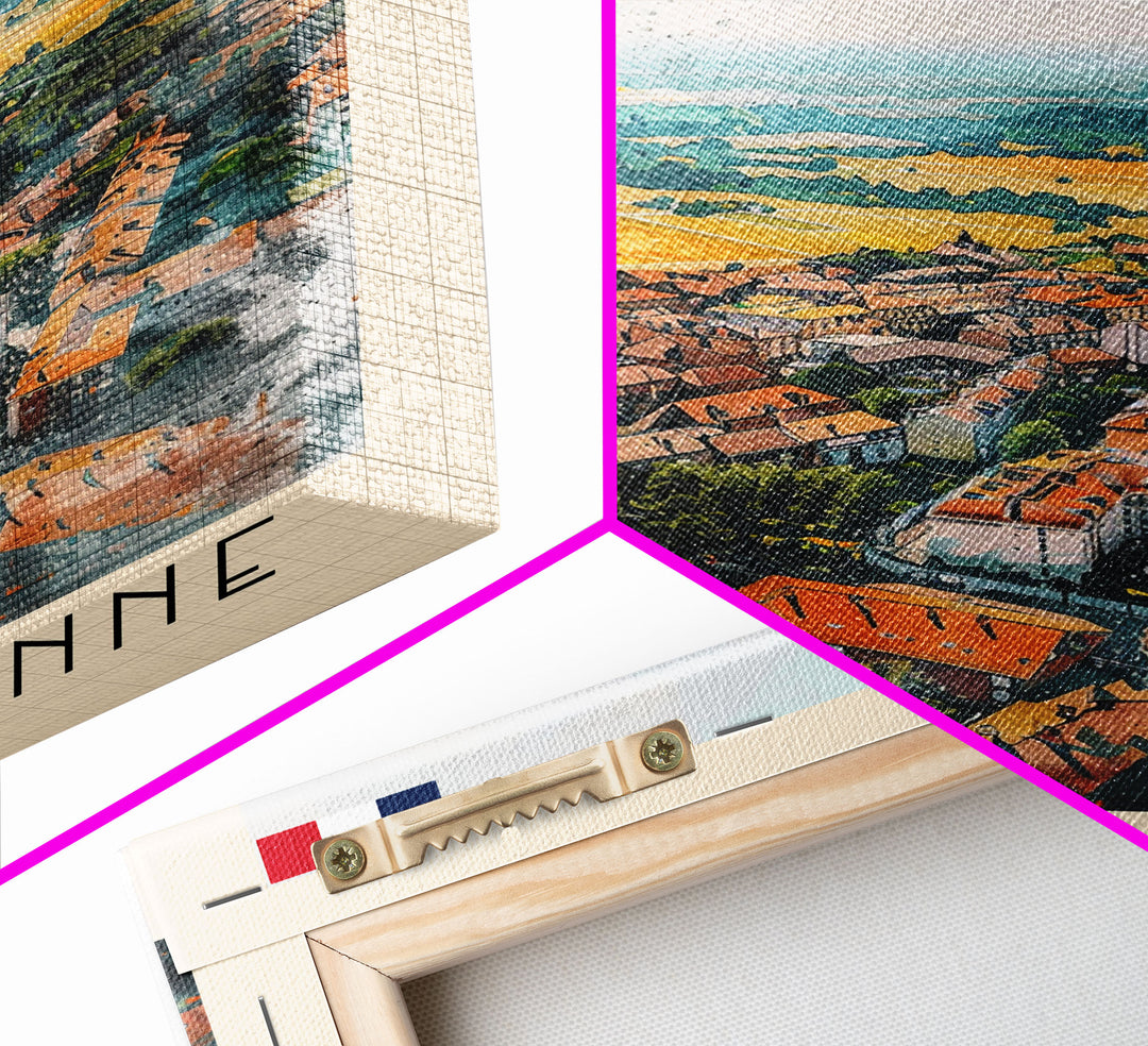 Villeurbanne France Travel Poster Framed Canvas Print, Watercolor Painting, Urban Wall Art, Home Decor, French Cityscape, Contemporary Decor