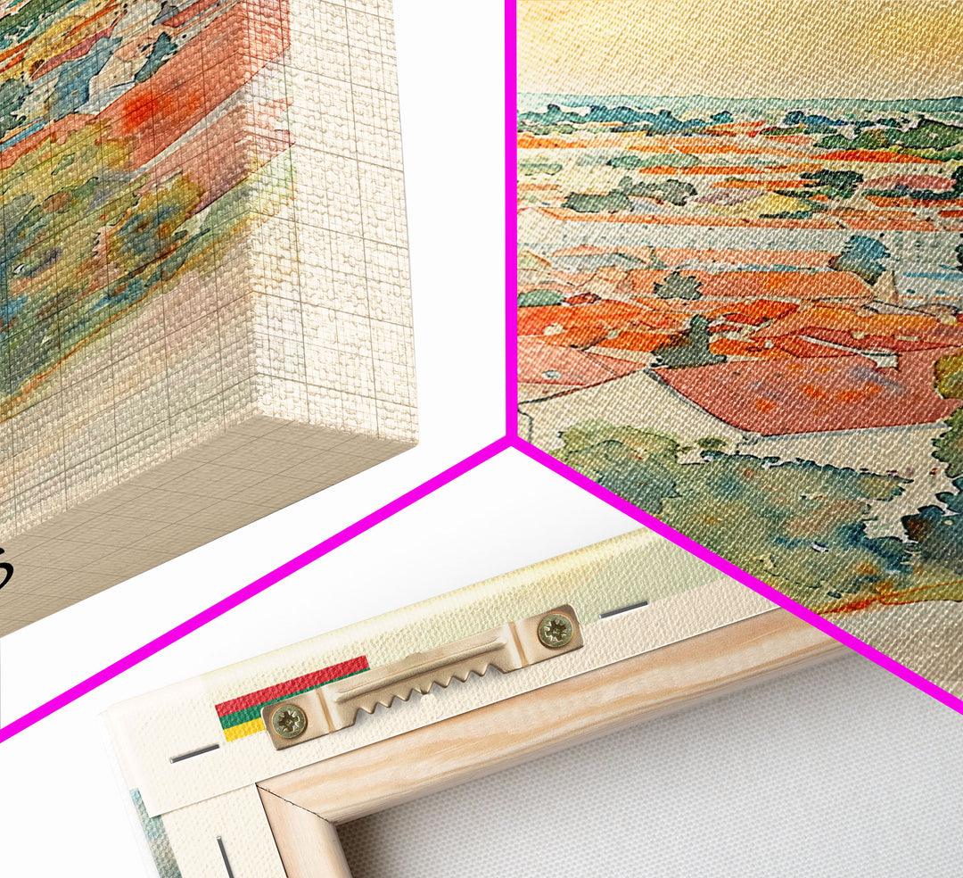 Vilnius Lithuania Travel Poster Framed Canvas Print, Watercolor Painting, Historic Wall Art, Home Decor, Lithuanian Architecture, Heritage Art